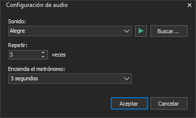 Temporizador gratis Configuración de audio Vista en blanco y negro
